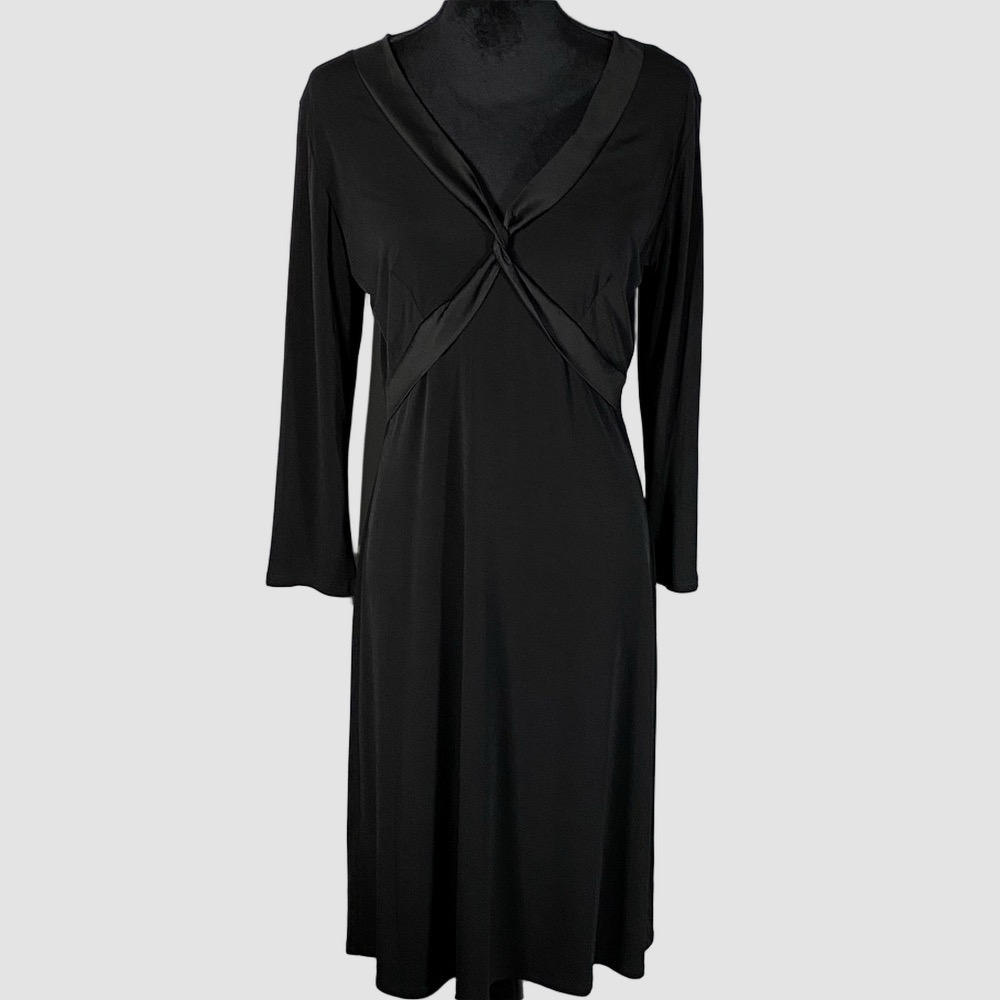 BCBG Paris Black Criss Cross V-Neck Midi Cocktail Dress Women's L NWOT